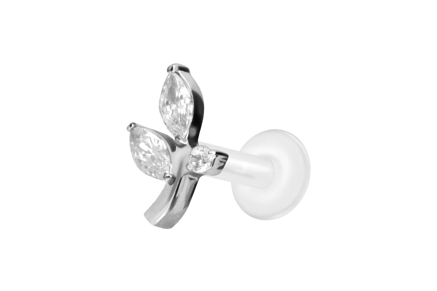 PTFE Labret Piercing mit Innengewinde + Titan-Aufsatz KRISTALLZWEIG
